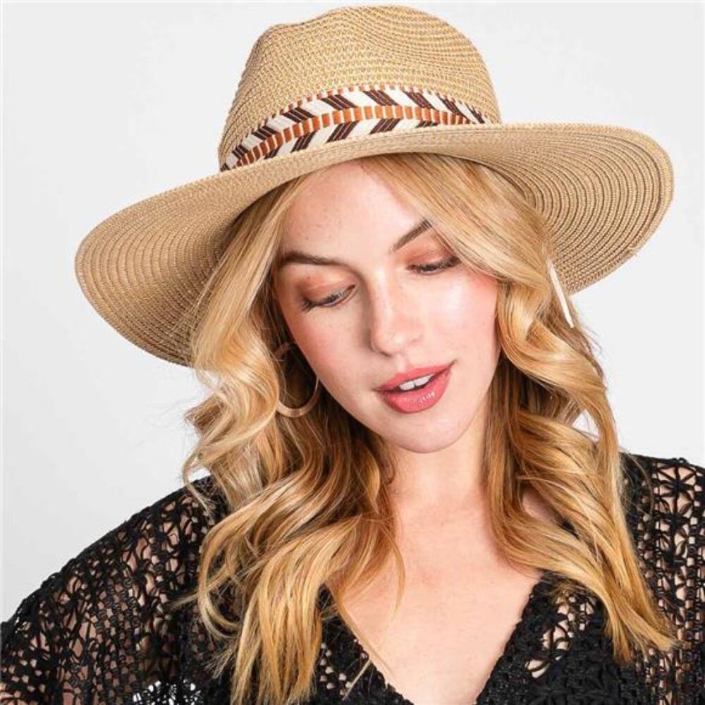Aztec Pattern Band Straw Hat